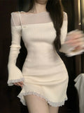 Darianrojas Slim Bodycon Y2k Mini Dress Female Party Casual One Piece Dress Korean Fashion Spring French Elegant Knitted Dress Woman
