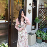 Summer Sleeveless French Elegant Midi Dress Woman Floral Korean Style Fashion Dress Casual Party Sexy Strap Woman Ladies