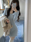 Darianrojas Elegant Knitted Sweater Dress Long Sleeve Y2k Mini Dress Party Casual Autumn Pure Color One Piece Dress Korean Fashion Slim