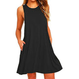 Women Black Blue Summer Dress  Polyester  Short Sleeve O-Neck Tops Casual Loose Dress Female Street White Dress Vestidos