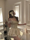 Party Elegant Slim 2 Piece Dress Set French Design Summer Bow Strap Vest + Skirts Sweet Kawaii Clothing Lolita Dress Women
