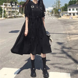 Gothic Style Dress Women Harajuku Gothic Lolita Goth Kawaii Dress Punk Cute Long Sleeve Black Midi Dress  Emo Oversize