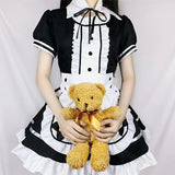 Darianrojas Sexy Lingerie Lolita Maid Cosplay Costume Women Headwear Apron Fake Collar Bowknot Black Dress Halloween Party Outfit