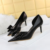 Darianrojas Korean Fashion Women's Shoes Wedding Bow High Heels Stiletto Heels Shallow Pointed Head Side Empty Thin Shoes