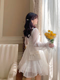 French Sweet Fairy Lolita Dress Women Long Sleeve Lace Y2k Mini Dress Vintage Kawaii Clothes One Piece Dress Korean  Spring