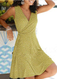 Summer Dress Women's New Casual Dot V Neck Sleeveless Bandage Beach Pop Floral Belt Women's  Clothing Women