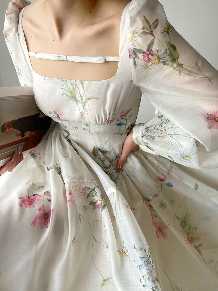 Darianrojas Summer Korean Fashion Y2k Mini Dress Woman Beach Chiffon Elegant Floral Sundress Party Casual Vintage Dress Office Lady