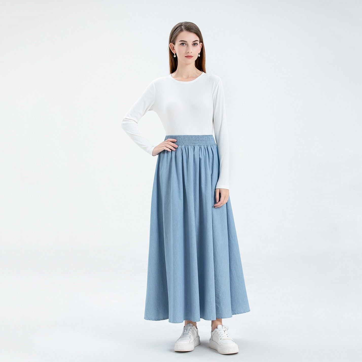 Family Clothes Big Girls  Summer Women Maxi Denim Skirts Cotton Lady Skirts Mum and Daughter Clothes,#1105