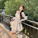 Sexy Y2k Mini Dresses Woman Pure Color Long Sleeve Dress Casual Elegant One Piece Dress Korean Fashion  Spring Slim Design