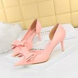 Darianrojas Korean Fashion Women's Shoes Wedding Bow High Heels Stiletto Heels Shallow Pointed Head Side Empty Thin Shoes