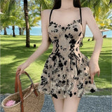 Darianrojas New Women One-Piece Swimsuit Dress Korean Floral Push Up Swim Skirt Summer Beach Wear Bathing Suit Female Bikini Bodysuit