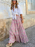 Fashion Floral Print Skirts Women Summer Vintage Elegant High Elastic Waist Long Skirt Boho Casual Female A-line Skirt