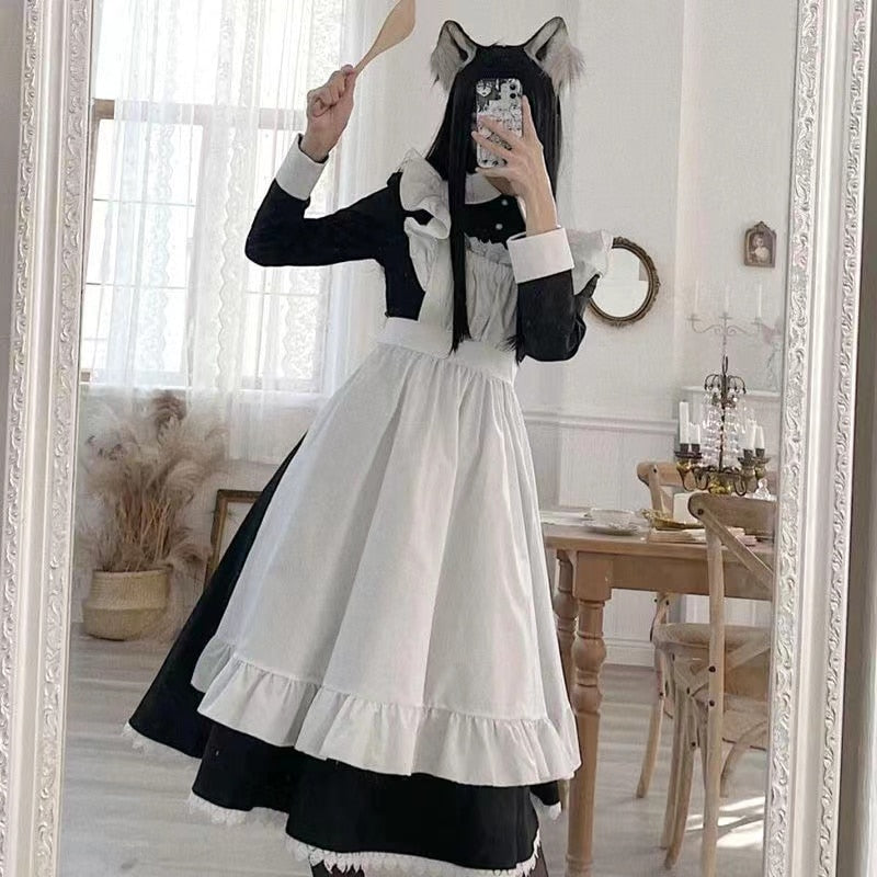 Darianrojas Women's Classic Lolita Maid Dress Vintage Inspired Women's Outfits Cosplay Anime Girl Black Long Sleeve Dress S-3XL