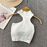 Chic Glitter Sequin Camis Sexy Backless Fashion Tank Top Slim Corset Bustier Bra Basic Straps Summer Women Party Crop Top Ins
