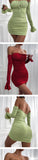 Sexy Boob Tube Top Lade-up Push Up Long Sleeve Dress Flounce Sleeve Bodycon Ruched Mini Dress Women Off Shoulder Dresses
