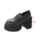 Darianrojas Platform Heels Loafers Women Shoes Black Chunky Heel Pumps Leather Lolita Style Platform Cover Heel Slip-on Sexy Shoes Lady Shoe