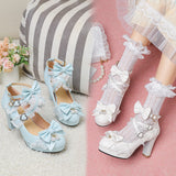 Darianrojas New Spring Women Shoes Plus Size 22-26.5cm Feet Length Pearl Bow Block Heel Cross Buckle Cute Lolita Banquet Shoes 6 Colors