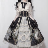 Darianrojas Victorian Gothic Lolita Dress Kawaii Women Sweet Lace Sleeve Blouses Butterfly Print Princess Skirt Vintage Elegance Lolita Sets