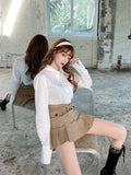HOUZHOU Pleated Micro Skirt Women Korean Fashion Casual Button Pocket Patchwork High Waist A-line Sexy Mini Skirt Streetwear