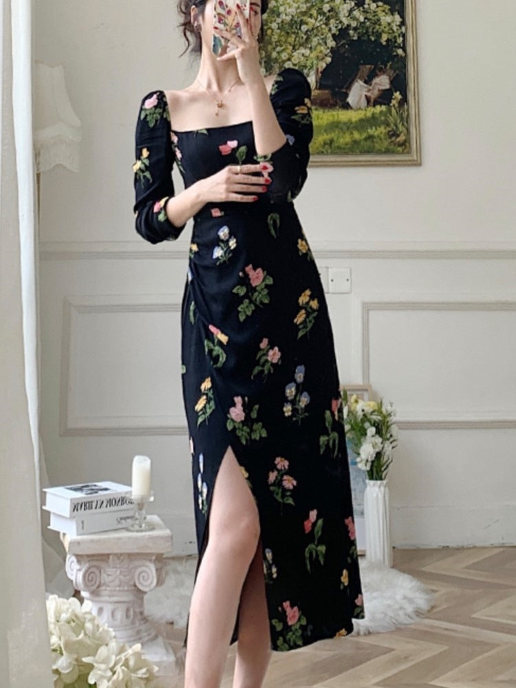 Darianrojas Summer Women Elegant Long Sleeve Fashion Dress Slim Chic Female Casual French Style Print Clothes Vestidos
