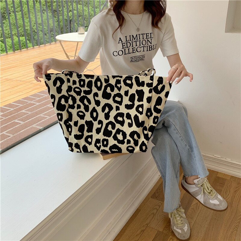 Darianrojas Korean Chic Big Casual Large Capacity Tote Bags Leopard Shoulder Bag Ladies Canvas Underarm Shopping Bag New Bolsa Mujer