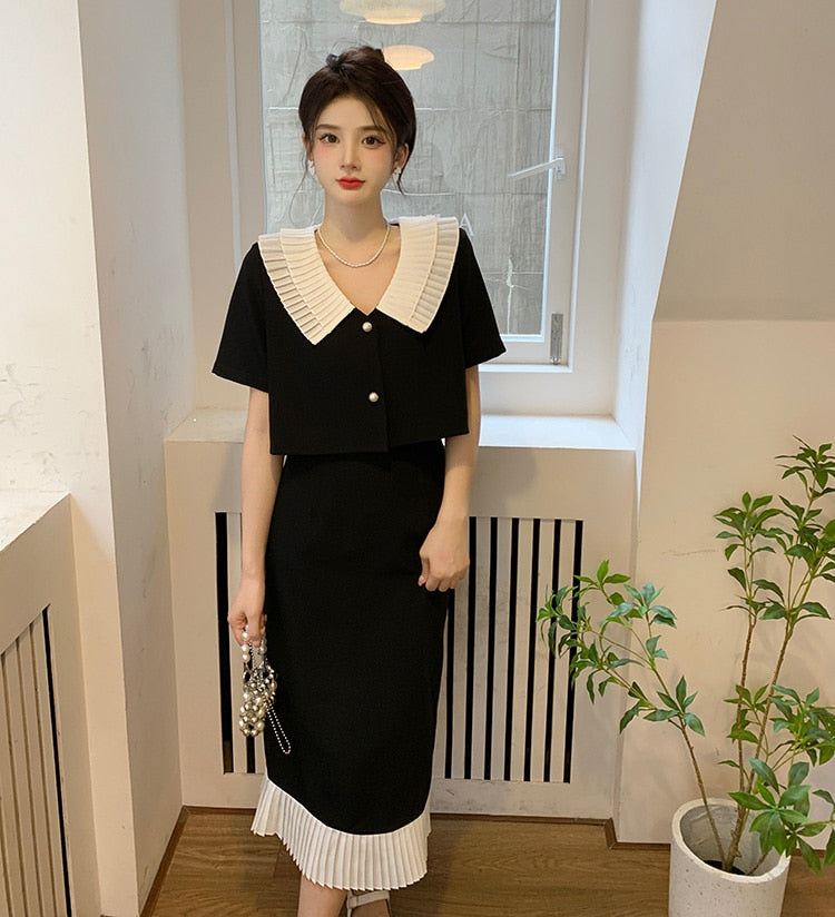 Office Lady Dress Women 2 Piece Set Elegant Shirts Tops Vintage Skirt Casual Female Summer Suits Outfits New Korean Fashion