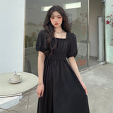 y2k Dress Women Elegant Gothic Vintage Black Casual Princess Party Midi Dress Office Lady Korean Fashion Short Sleeve Summer New