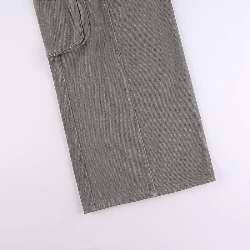 Fashion American Trousers High Street Retro Gray Cargo Pants  Woman Sexy Low Waist Baggy Pants Casual Trousers Streetwear
