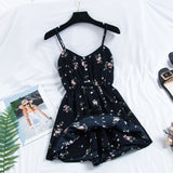 Women's Dress Sweet Summer Casual Fashion Bohemian Print Thin Strap Sleeveless Black Dress For Women