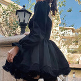 Darianrojas Long Sleeves Lolita Black Dress Goth Aesthetic Puff Sleeve High Waist Vintage Bandage Lace Trim Party Gothic Clothes Dress Woman