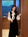 French Elegant Evening Party Dress Woman Long Sleeve Vintage Velvet Dress Casual Autumn Design Slim Korean Fashion Dress