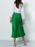 Elegant Women's Skirts Korean Fashion Satin Silk A-line Skirt Office Black Champagne Long Summer Skirts Woman Fashion