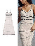Summer New Women's Beach Style Knitted Slim Fit Slim Strap Long Dress Solid Color Knitted Hollow Elegant Tight Dress