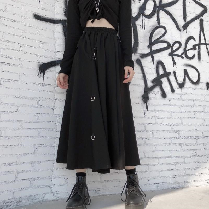 Gothic Elastic Waist A-line Girl Korean Students Clothing Harajuku Buckle Safars Summer Tide Irregular Skirts Womens