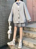 Preppy Style Gray Cardigan Hoodies Women Harajuku Kawaii Oversized Loose Sweatshirts Black All-match Tops Japan Sweet