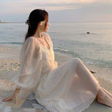 Darianrojas Women Spring Summer Elegant Fashion V-neck Elegant Sweet Long Sleeve Chiffon Dress Females Chic Clothes