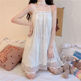 Nightgowns Women Summer Thin Lace Mesh Cute Sleepwear Fashion New Design Ins Sexy Lounge White Mini Cool Harajuku Aesthetic