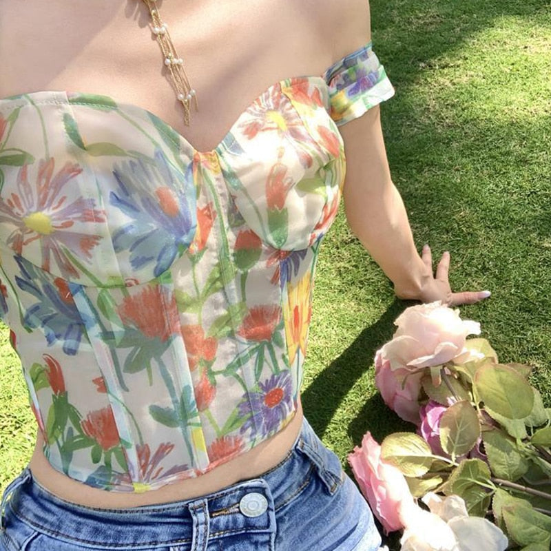 Darianrojas New Women Sweet Vest Suspender Sweetheart Neck Floral Print Slim Fit Bustier Crop Tank Tops For Summer Babes Street Style S M L
