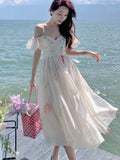 Darianrojas Fashion Floral Print Princess Elegant Midi Dress Party Summer Dresses Flowy Vintage Prom Elbise Chic Holiday Beach Boho Vestidos