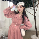Elegant Office Ladies Women Dress Long Sleeve Corduroy Solid Color Casual New Korean Fashion Vintage Girls Fall Midi Dress