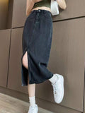 Summer Maxi Denim Skirt for Women  Vintage High Waist Blue Black Long Jeans Skirt Spring Female A-line Split Denim Skirts