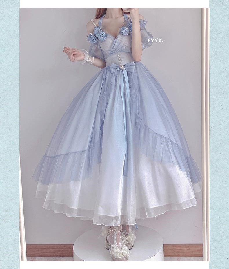 Darianrojas Flower Wedding Lolita Dress Light Gradient Blue Rose Fairy Princess Kawaii Sweet Elegant Lolitas Tea Party Dresses Victorian