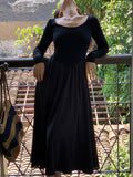 Autumn Black O-Neck Maxi Wedding Long Dresses for Women Vintage Solid Cotton Patchwork Sexy Bodycon Midi Dress Clothing