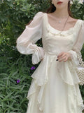 Darianrojas New Vintage Fairy Chiffon Long Dress Women White Elegant French Party Midi Dress Puff Sleeve Casual Women's Clothing