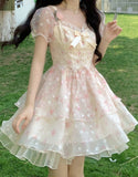 Darianrojas Summer French Floral Sweet Dress Women Bow Designer Vintage Fairy Mini Dress Female Casual Puff Sleeve Korean Kawaii Dress