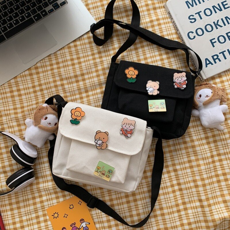 Darianrojas Cute Canvas Small Bag Female New Japanese Harajuku Diagonal Bag Wild Student Girl Shoulder Bag Bags for Women
