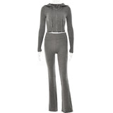 Two Piece Sets Women Tracksuit Long Sleeve Zipper Hooded Sweater Skinny Pants Suit Solid Casual Knitted Sweatshirt Set