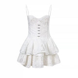 Darianrojas Japanese Kawaii Lolita Dress Women Elegant Sweet Lace Ruffles White Strap Dresses Sexy Korean Fashion Birthday Party Fairy Dress