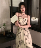 Darianrojas French Vintage Floral Strap Dress Casual Summer Evening Party One Piece Dress Korean Sleeveless Elegant Midi Dress Woman
