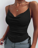 Women Tank Top V Neck Camisole Cami Drawstring Spaghetti Strap Top Loose Sleeveless Blouses Tank Shirt Summer Crop Top